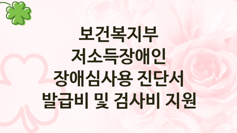보건복지부
저소득장애인 장애심사용 진단서 발급비 및 검사비 지원