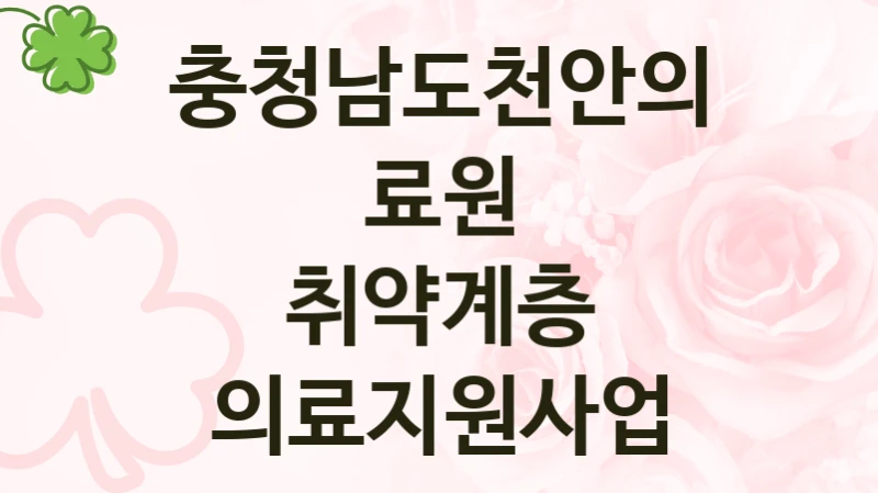 “취약계층 의료지원사업” 복지 혜택 신청부터 지급까지 – 충청남도천안의료원 지원 정책