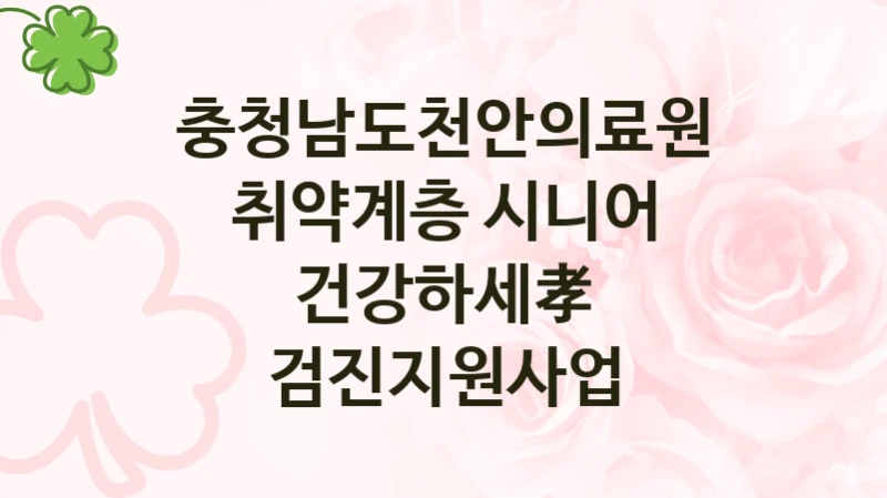 취약계층 시니어 건강하세孝 검진지원사업 신청 가이드 – 충청남도천안의료원 복지 지원 방법 및 필수 요건 안내
